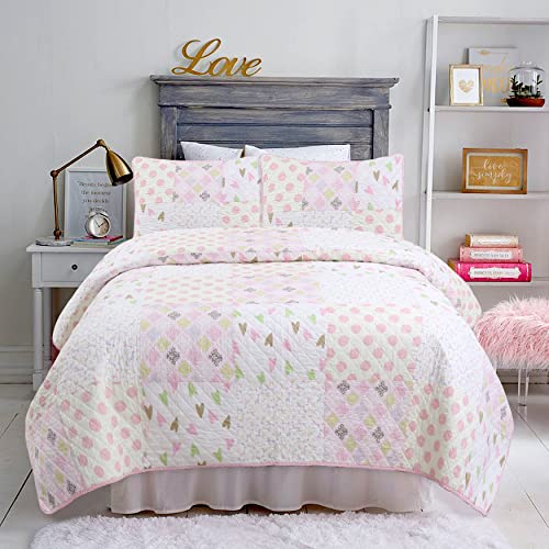 image for Cozy Line Home Fashions Pink Blue Green Heart Polka Dots Girl 100% Cot