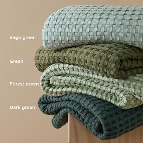 Bedsure Cooling Cotton Waffle Full Size Blanket - Lightweight Breathable Blanket of Rayon Derived from Bamboo for Hot Sleepers, Luxury Throws for Bed, Couch and Sofa, Mint Green, 80x90 Inches