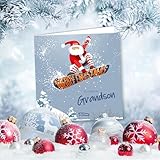 Christmas Card for Grandson. Snowboarding Santa Design. Verse Inside. 150x150mm Card Size. Ecofriendly and Made in U.K. - Image 2