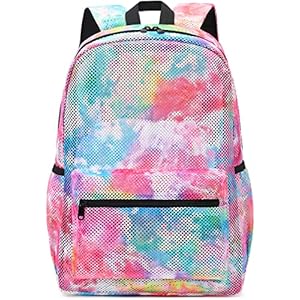 LEDAOU Mesh Backpack for Kids Girls Semi-Transparent Mesh School Backpack Bookbag Lightweight Casual Daypacks for Beach Gym Travel (Tie Dye Orange)