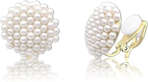 1Pair Clip On Earrings for Non Pierced Ears, Pearl Studs Earrings for Women Stylish, Elegant Non Piercing Earring for Spec...