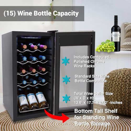 NutriChef Weinkühler, mit Touch-Control, verstellbare Temperatur und Luftdichtung, 15 Flaschenkapazität