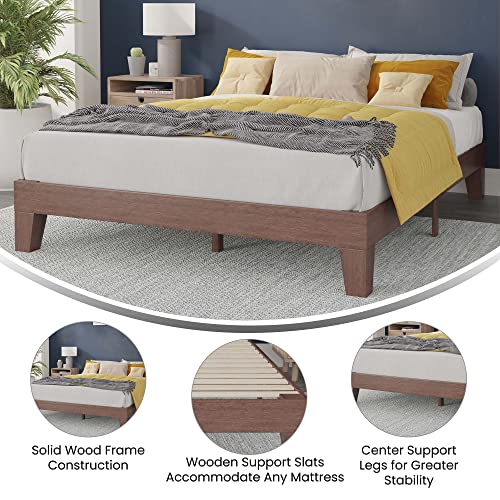 Flash Furniture Evelyn Wooden Platform Bed - Walnut Finish - Queen - Wooden Slat Support - No Box Spring Required - Easy Assembly #TOP6