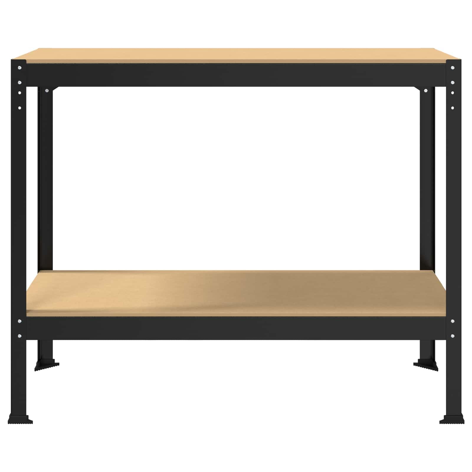 Banco de trabajo negro 115 x 55 x 91 cm de madera contrachapada y metal con pared perforada, cajón, superficie de trabajo regulable en altura, diseño robusto para taller, garaje, sótano