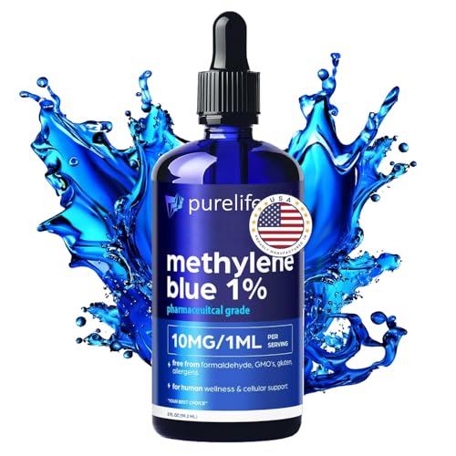 PureLife Methylene Blue Pharmaceutical Grade 2oz– USP Grade 1% Solution with Balanced Electrolyte SolutionThird-Party Tested Brain Health Supplement for Humans –No Formaldehyde High Cognitive Support