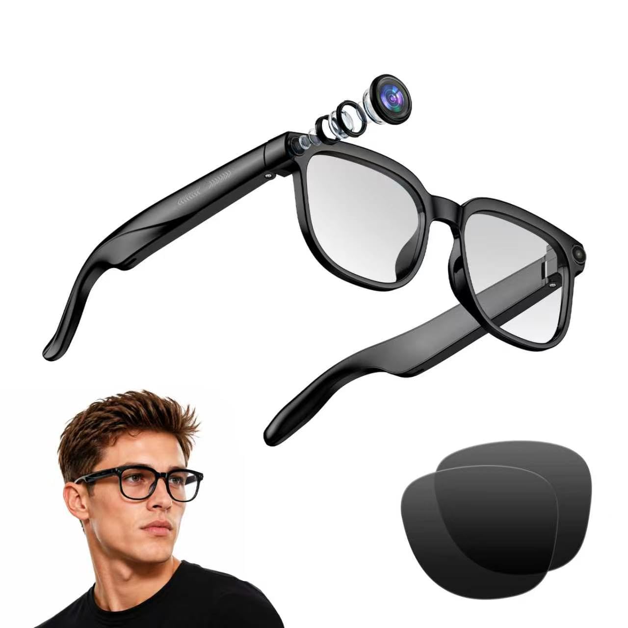 AI Smart Occhiali con fotocamera HD da 8 MP e audio, per uomini e donne - M02S