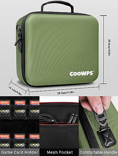 COOWPS Switch Case Compatible with Nintendo Switch and Switch OLED Model, with 21 Game Cards Storage, Portable Full Protection Travel Case for Switch Accessories Green
