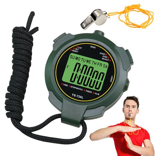Cronómetro deportivo digital con silbato de acero inoxidable, resistente al agua, con reloj, temporizador de precisión de 1/100 segundos para fútbol, correr, nadar