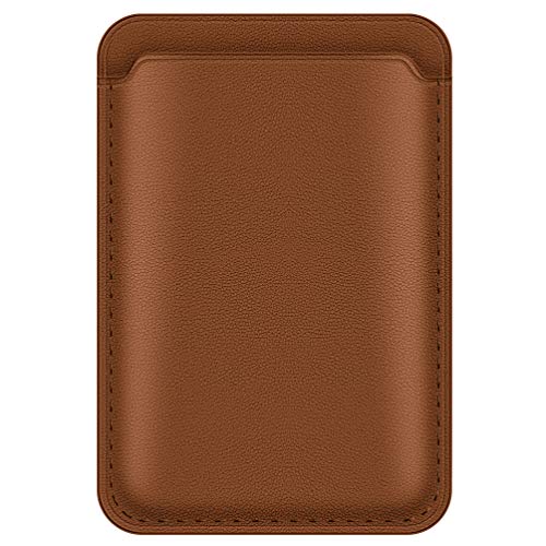 enGMOLPHY Compatible with iPhone 12/13 MagSafe Wallet Genuine Leather, Built-in Magnets Card Holder for iPhone 12 /13Pro /12/13 Pro Max / 12/13 Mini MagSafe Sleeves, Max 2 Cards, Brown