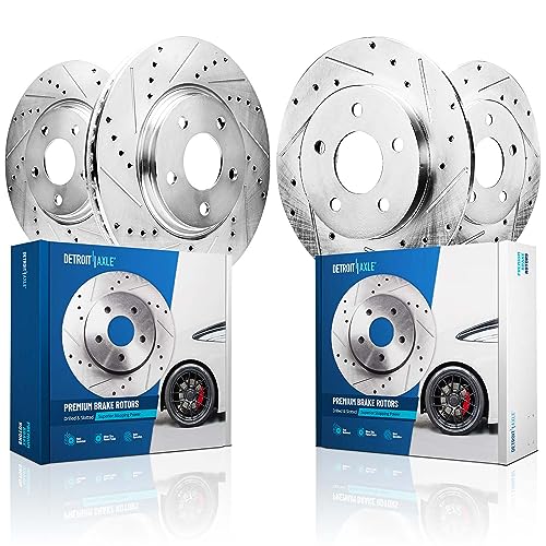 Image of Detroit Axle - Front & Rear Brake Rotors for 2004-2008 Acura TL w /A.T. Only, Drilled & Slotted Disc Brake Rotors 2005 2006 2007 Replacement : 11.81 inch inch Front Rotor
