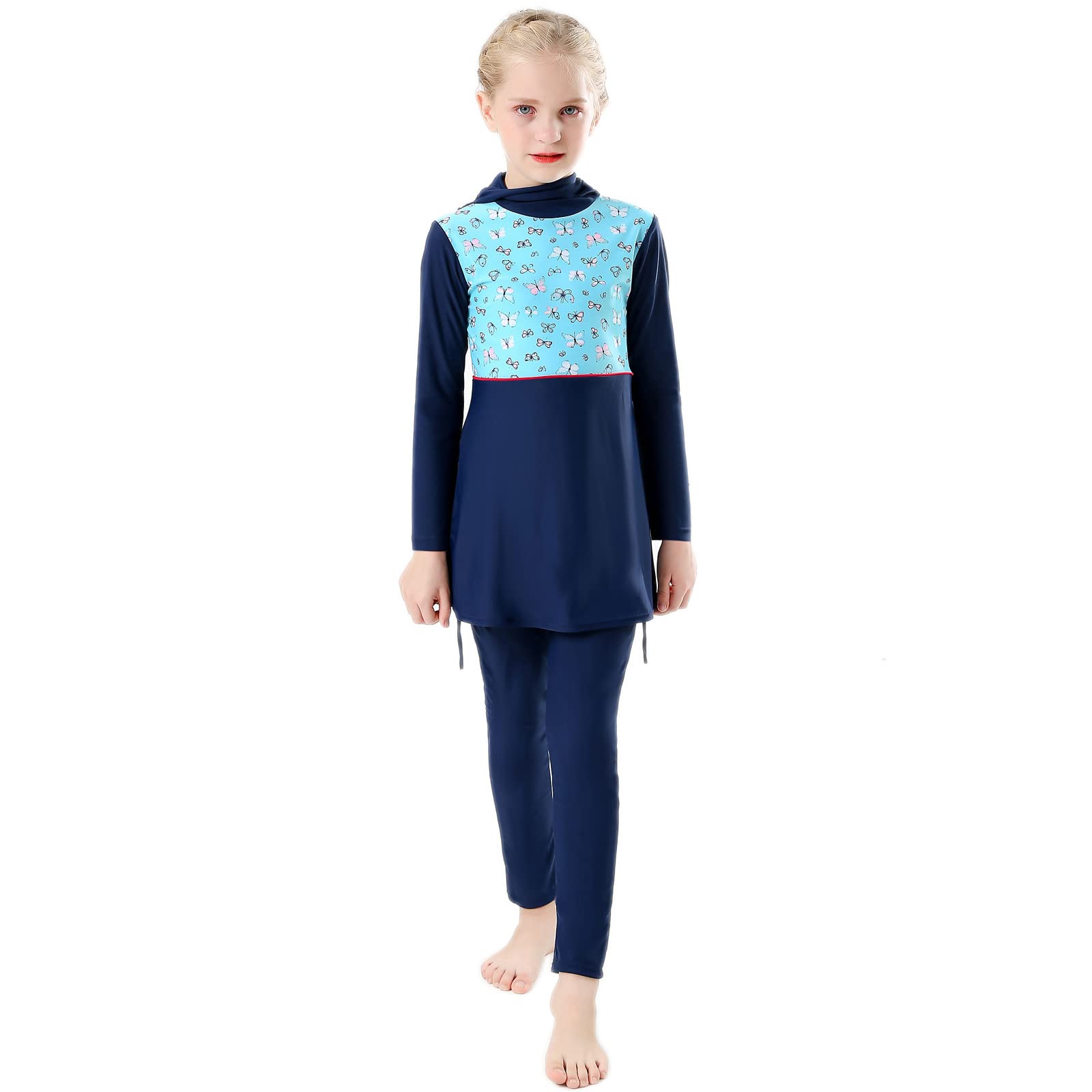 IMEKIS Maillot de bain 3 pièces pour filles musulmanes modestes UPF 50+ UV Hijab Maillot de bain à manches longues avec pantalon court