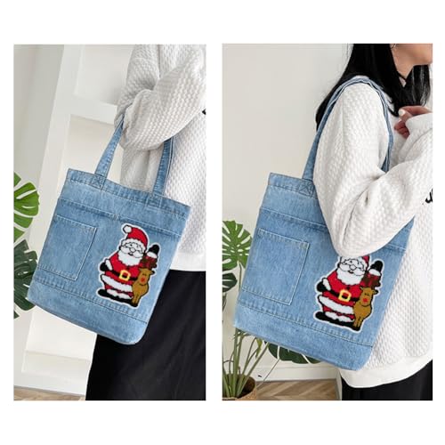 Image of Farm4Far Denim Jeans Christmas Hobo Tote Shoulder Sling Hand Bags