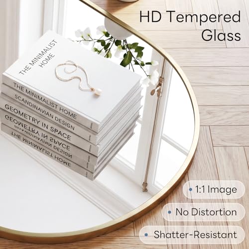 Image of Sweetcrispy 24 inch x 36 inch Gold Bathroom Mirror for Wall, Oval Wall Mirror with Metal Frame, Tempered Glass, Modern Vanity Mirror for Over Sink, Living Room, Bedroom, Entryway, Horizontal or Vertical