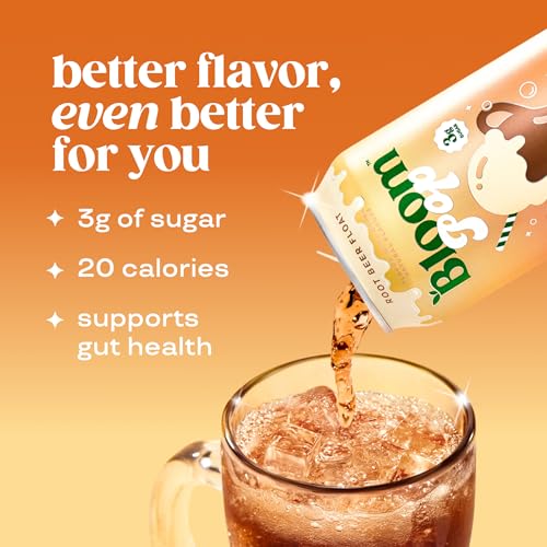 Image of Bloom Pop Prebiotic Soda 12 Pack, Rootbeer Float Flavor, 12oz Cans | Prebiotic Soda for Gut Health, Low Calorie Soda, No Caffeine, Healthy Soft Drink Alternative