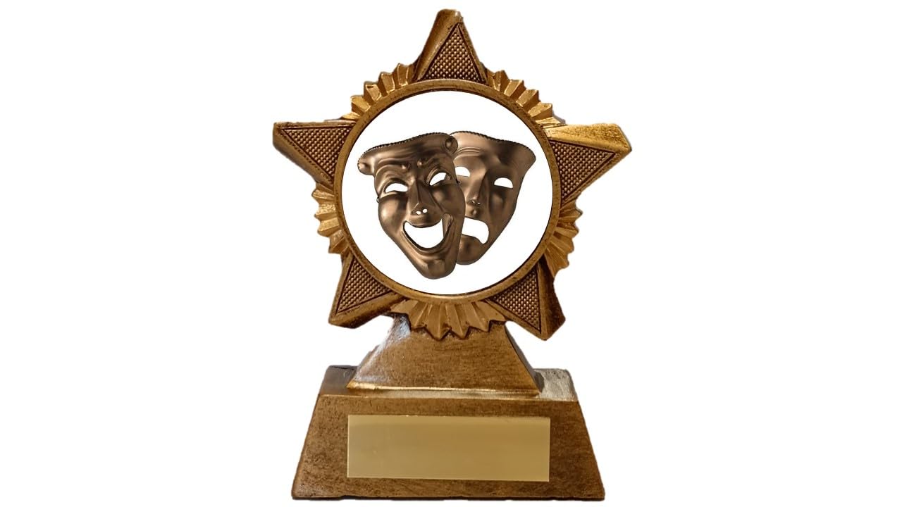 Troshow Antique Gold Drama Trophy Award Premier Star 120Mm Heavy Resin Free Engraving -Troshow1-Td