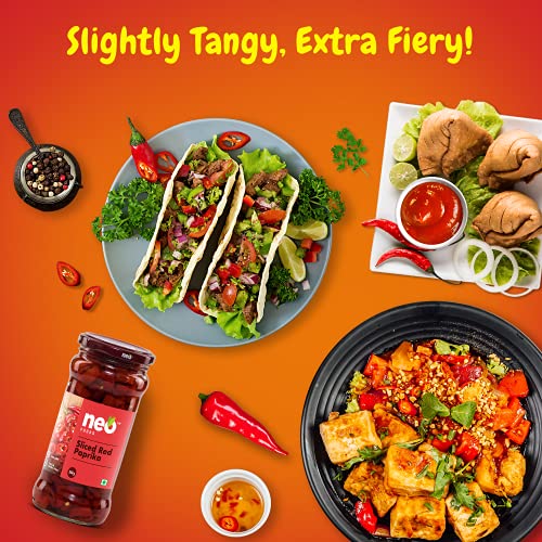 Image of Neo Sliced Red Paprika 3 Kg Tin I Ready-to-Eat Fibre-Rich Topping for Snacks and Salads I Enjoy as Topping for Pizza, Salad, Burger and Sandwich I Mix in Your Cheese dip for Spicy Touch I