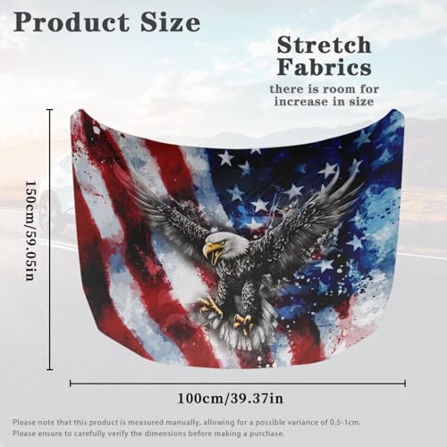 Image of American Flag Eagle Print Car Hood Cover Weather-Resistant Automotive Hood Covers Elastic Fabrics Car Bonnet Banner Outdoor Indoor Foldable Protective Cover, 4th of July