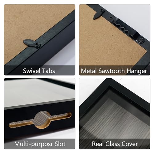 Image of GraduationMall 12x16 Top Loading Shadow Box Frame with HD Glass,Wood Display Case with Slot,1.25 inches Interior Depth,Ideal for Wine Bottle Caps,Tickets,Shells,Stamps and More,White
