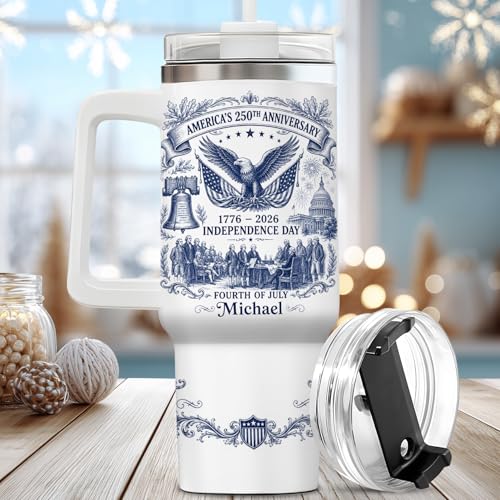 Image of Personalized 250th Anniversary Of America Tumbler - Custom Patriotic USA Flag 1776-2026 Gifts - US Eagle Freedom Tumbler 40OZ A14 - American Flag Independence Celebration Gifts For Men, Women