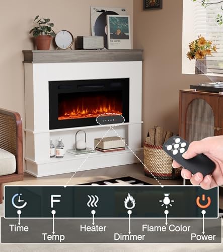Electric Fireplace with Mantel,Freestanding Fireplace Heater with 30" Insert Fireplace with 12 Adjustable Flame Colors for Living Room, 1500W - Thumbnail 3