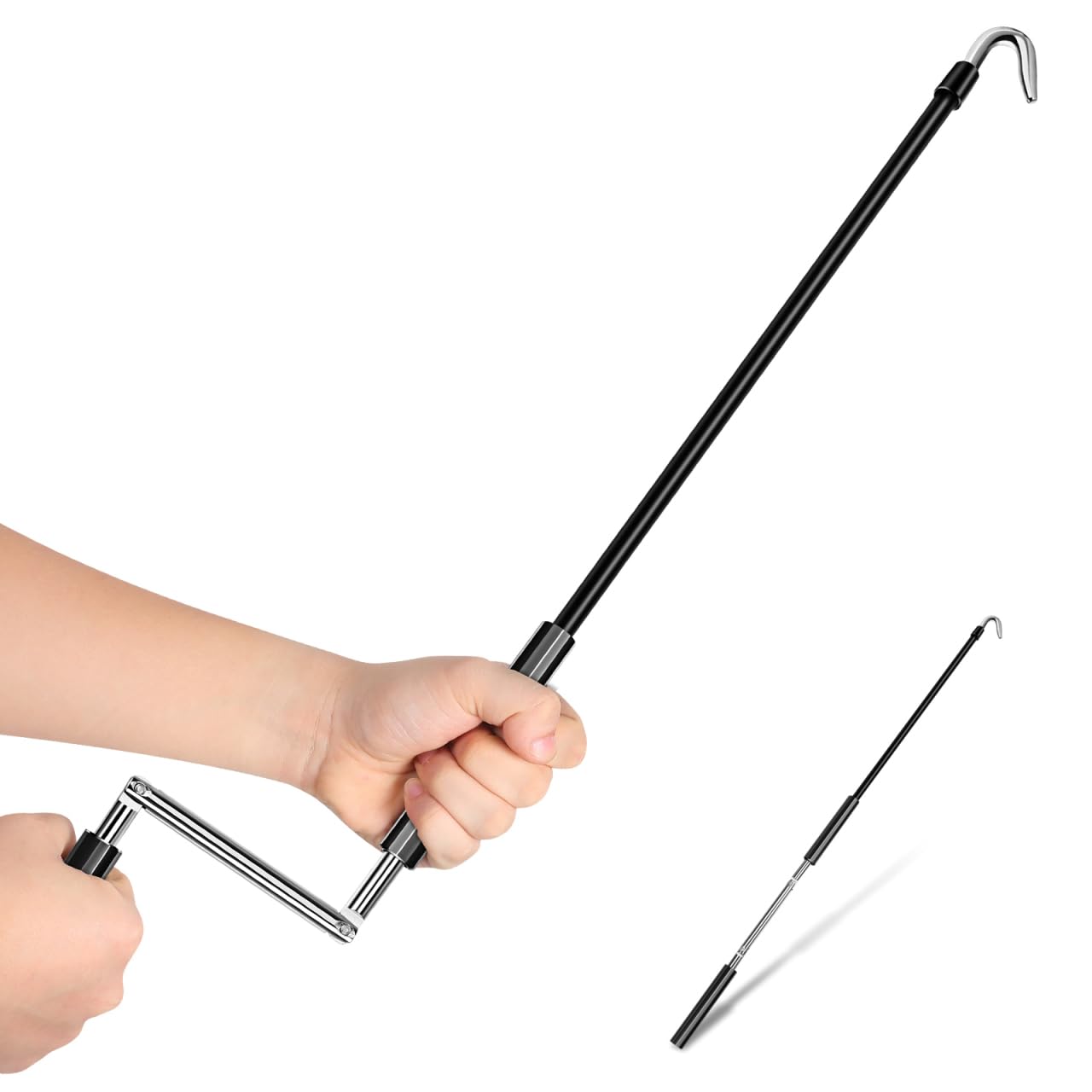 POPETPOP Markisenkurbel 48-69cm: Handkurbel für Markise und Sonnendach, Robuste Kurbelstange aus Metall und Kunststoff, Universal Markisenzubehör für Wohnmobil Balkon und Terrasse, Schwarz