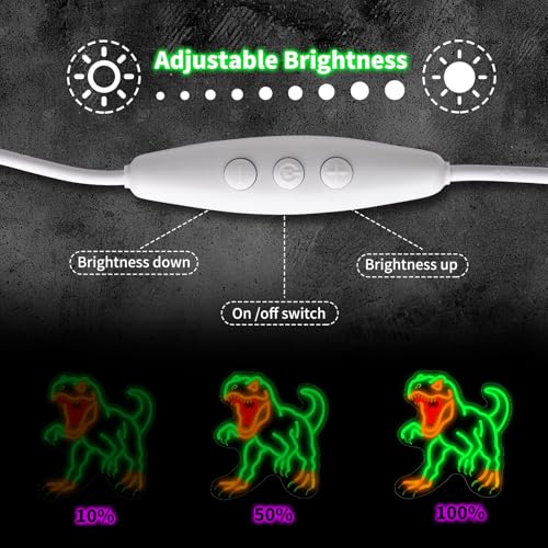 Image of Dinosaur Neon Wall Sign - Dimmable T-Rex LED Light for Jurassic Party, Boys Bedroom, Halloween Decor, Spooky Gift for Teens, 14.5x13.6 inch USB Powered