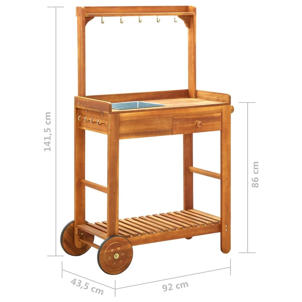 vidaXL Carrito de Cocina Jardín Mesita Ruedas Madera Acacia Maciza