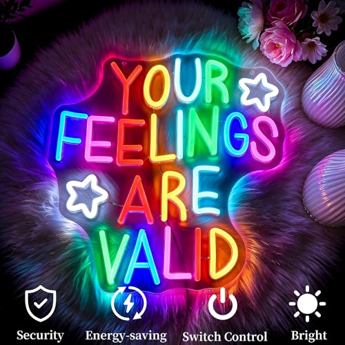Image of Neon Sign for Wall Decor Dimmable Your Feelings Are Valid Neon Sign Led Neon Lights Light Up Signs for Room Gift Decoration USB Powered