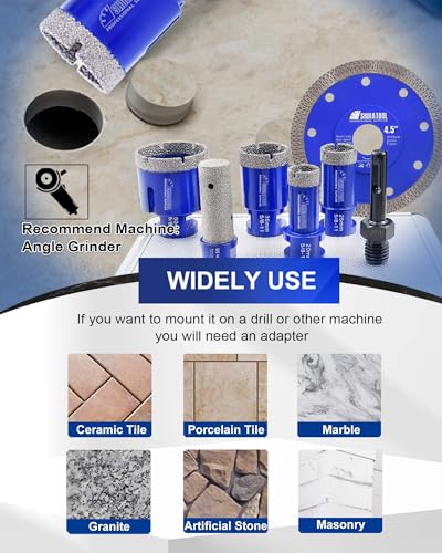 Image of SHDIATOOL Diamond Drill Core Bits Set Milling Bits for Porcelain Hole Saw Cutter for Tile Marble Ceramic Granite Saw Blade Kit 5 /8-inch-11 6pieces