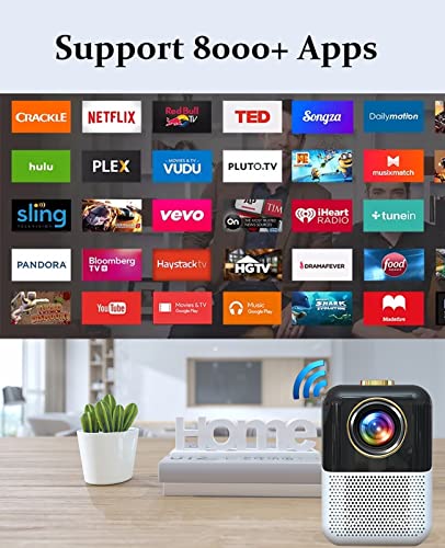 Projector Short Throw Wifi Bluetooth Built-In Netflix, 1080P 350 Ansi Mini Portable Smart Tv Projector, Support 4K, Office Doc, 4D 4P Keystone, 50% Digital Zoom, Youtube Etc. #TOP2
