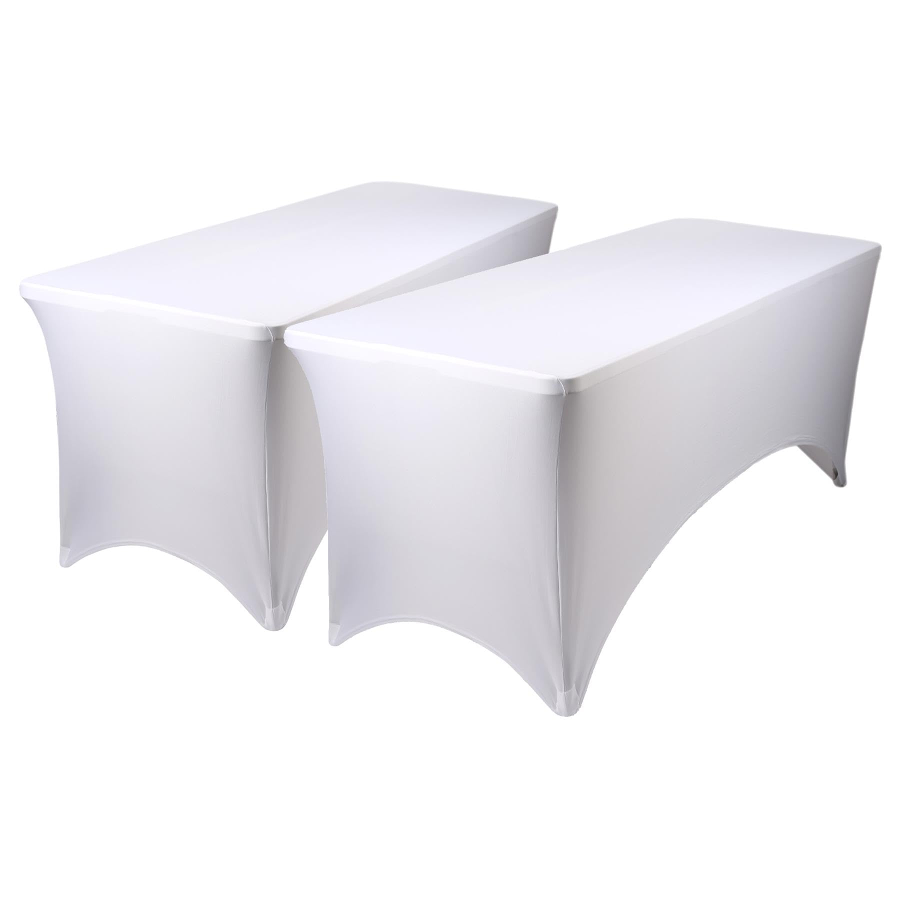 Harbour Housewares Rectangular Spandex Fitted Tablecloths - 6ft (180cm) - White - 2x Elasticated Stretchy Outdoor Garden Folding Display Party Dining Trestle Table Cloth Cover with Stretch