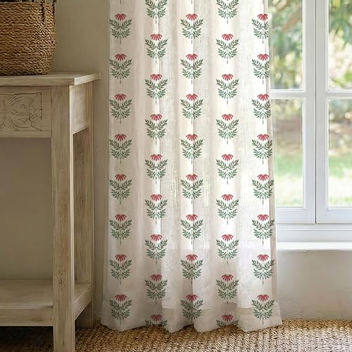 Image of Urban Space 100% Cotton Floral Curtains 8 Feet Long Set Of 2, 60-65% Room Darkening, Decorative Curtains With Eyelets /Rings For Hanging, Tieback Included (Amara Dark Pink, Long Door - 8 Feet)