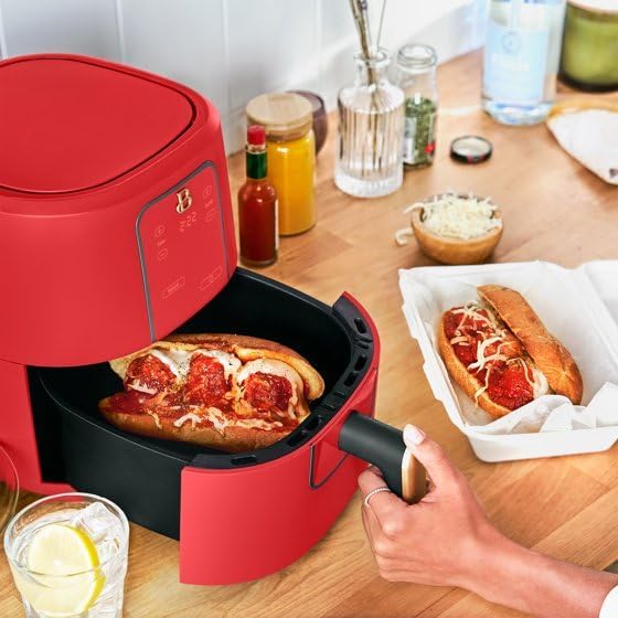 Miniatura 2 de Be.autiful - Freidora de aire de 3 cuartos con tecnología TurboCrisp, rojo tomate, 75% menos grasa que la freidora tradicional profunda, rango de