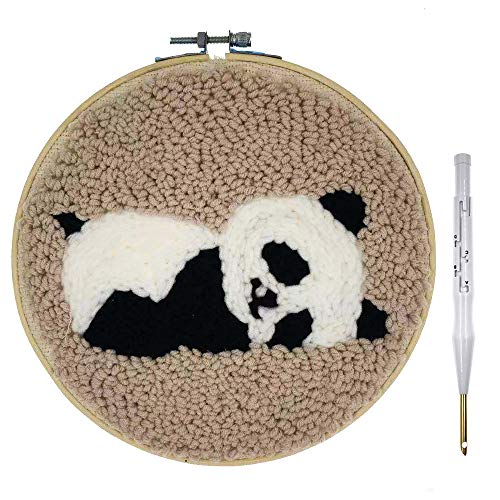Wool Queen Punch Needle Starter Kit | Animal Rug Hooking Beginner Kit, with an Adjustable Embroidery Pen and 8.0'' Hoop-Panda