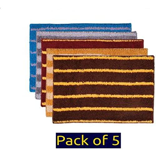 Image of Anti Skid Doormats for Home and Office Entrance Living Room and Bathroom Mats | Entrance Door Mats for Home and Office Entryway. (Pack of 5 (Line-BR-Y-R-G-B), 20x32)