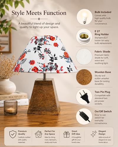 Image of Homesake Wooden Base Pyramid Table Lamp, Lamps for Living Room, Bedside Night Lamp, Lamp for Bedroom Decoration, Modern Home Decorative Light, Desk Lamp,Study Lamp, Home Decor, Marigold Shade