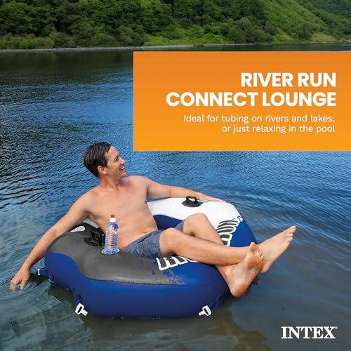 Image of INTEX 58854EP River Run Connect Inflatable Floating Lounge: Comfortable Backrest - Built-in Cup Holder - Durable Grab Handles - Easy-to-Use Connectors - 220lb Weight Capacity