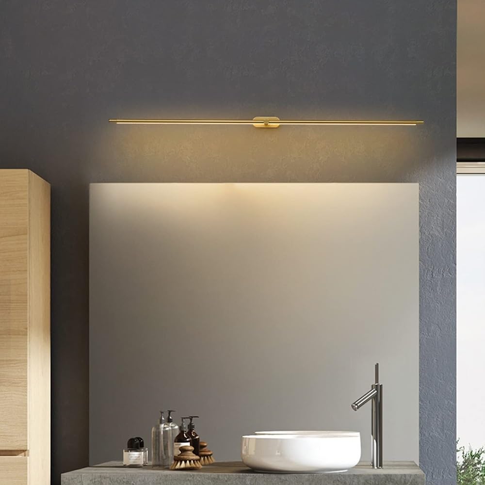 Lampada Specchio LED Lineare Moderna, Applique Bagno Minimalista Luce per Specchio Lunga per Trucco Lavabo Bagno(Gold(3000K),98cm/38.58in)