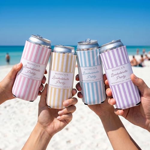 Image of Custom Bachelorette Can Coolers for Bachelorette Party & Beach Trip (Slim)