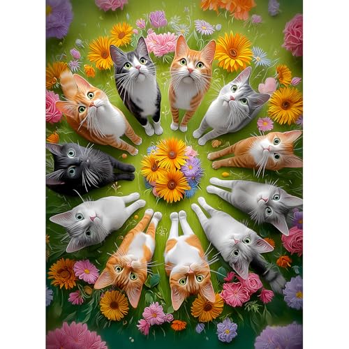 Puzzles para adultos de 500 piezas, rompecabezas de gatos - Feline Blossoms, puzzle floral imposible para seniors y familia, 20.47 x 14.96 pulgadas, póster 1:1, letras en la parte trasera miniatura 1