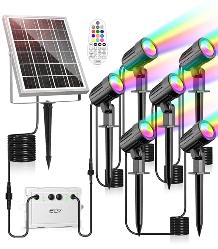 CLY Spot Solaire Exterieur RGB, 30 Modes Dynamiques Lampe Solaire Exterieur Multicolore 10 Couleurs 2 Luminosité Lumiere Solaire Extérieur 6000mAh Eclairage...