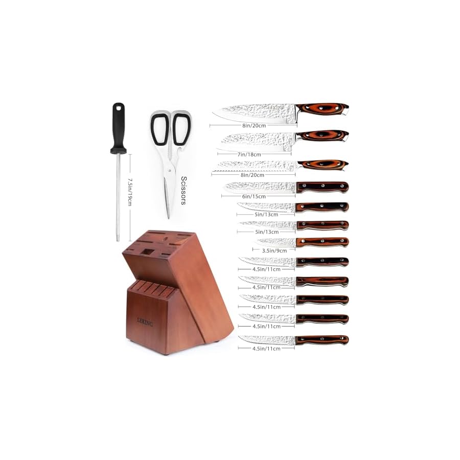 Leking-15-Piece-Block-Knife-Set-with-Wooden-Block-Premium-High-Carbon-Stainless-Steel-Chef-Knife-Set-with-Pakka-Wooden-Handle-Kitchen-Knife-Sets-with-Sharpener-Knives-Set-Scissor-6-Steak-Knives Leking 15-Piece Block Knife Set with Wooden Block, Premium High Carbon Stainless Steel Chef Knife Set with Pakka Wooden Handle, Kitchen Knife Sets with Sharpener, Knives Set, Scissor, 6 Steak Knives