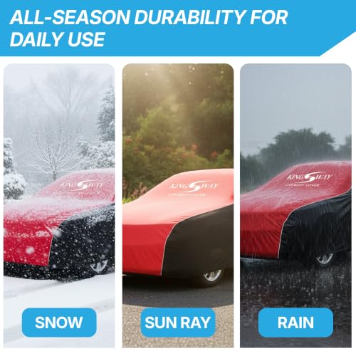 Image of KINGSWAY Super Waterproof Car Cover Only with Hyundai Grand I10 (Year 2013 to 2017 - All Model) | Mirror and Antenna Pockets | All Weather Car Body Cover with Silver Piping | Black Red