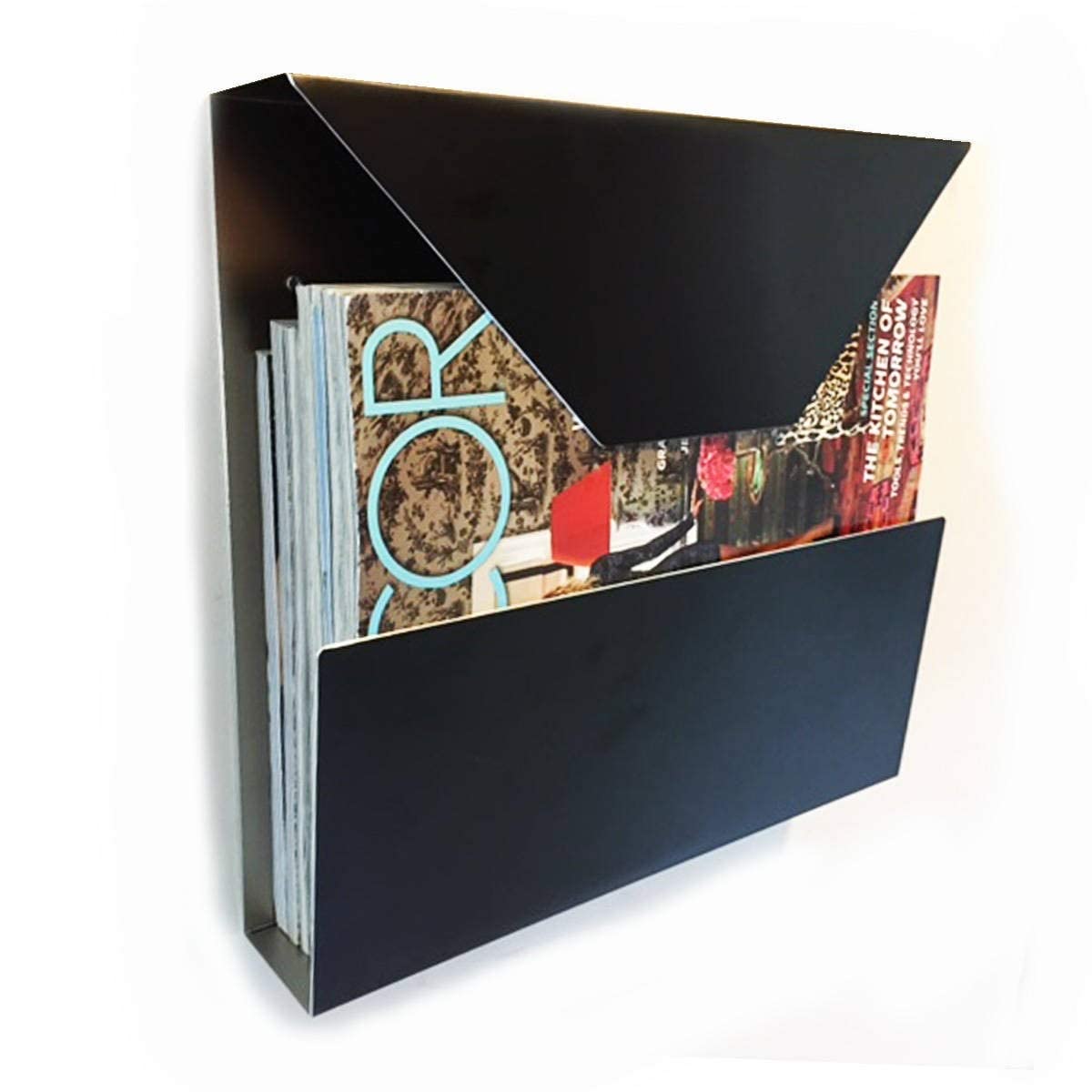 Indian Decor 24100 Wall Mounted Metal Magazine Holder (Black, 12" w x 11" h x 2" d)-image-17