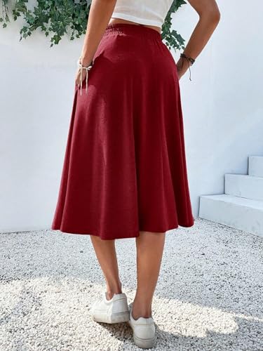 EARKOHA 2025 Skirts for Women Solid Color Casual A-Line Skirt Burgundy XL2