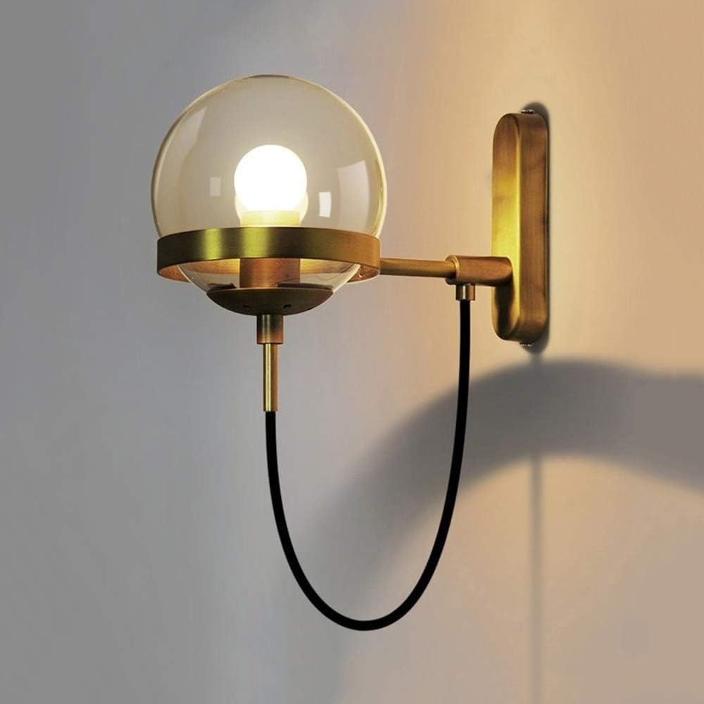 KBUUKYYXouy Industrial Vintage Wall Light | Cognac Glass Globe Lamp Edison Sconce Hanging Mounted Lighting Fixutres for Loft Coffee Bar Hallway Bedside Dining Room Base E27 (Black)(Gold)