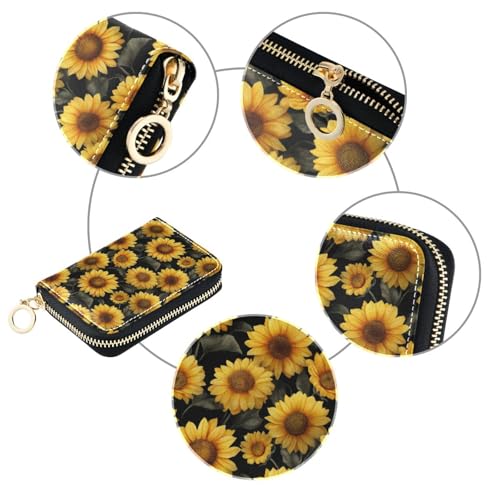 Sunflower Zipper Card Case Wallet for Women Single-Side Print PU Leather RFID Blocking 11 Compartments, Travel-Ready Ideal for Bags Clutches & Daily Commute3