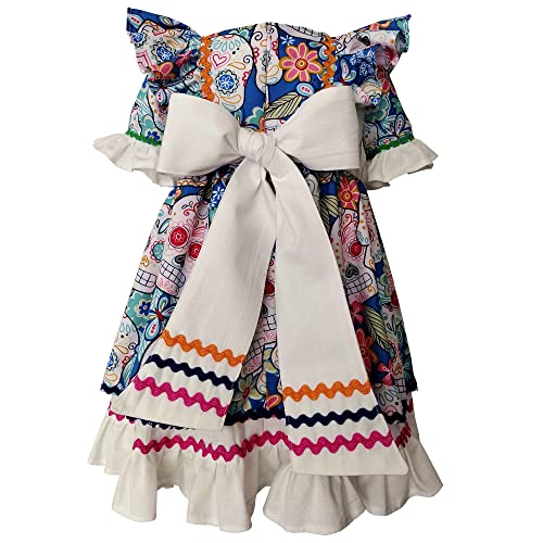 Mexican Day of the Dead Girl Dress Traditional Dia de Muertos Cotton Handmade Toddler2