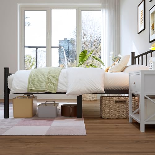 Image of zizin Twin-XL Size Bed Frame with Headboard and Footboard, Black | Metal Platform Bedframe Mattress Foundation, Steel Slat Support, No Boxing Spring Needed, Under Bed Storage Easy Assembly