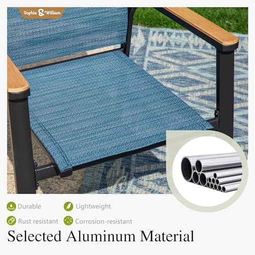 Image of Sophia & William Patio Dining Set for 8, Square Table & Aluminum Chairs | Metal table, Blue Stackable Chairs, Breathable & quick-drying, Light-weight & space-saving, Umbrella Hole, Outdoor